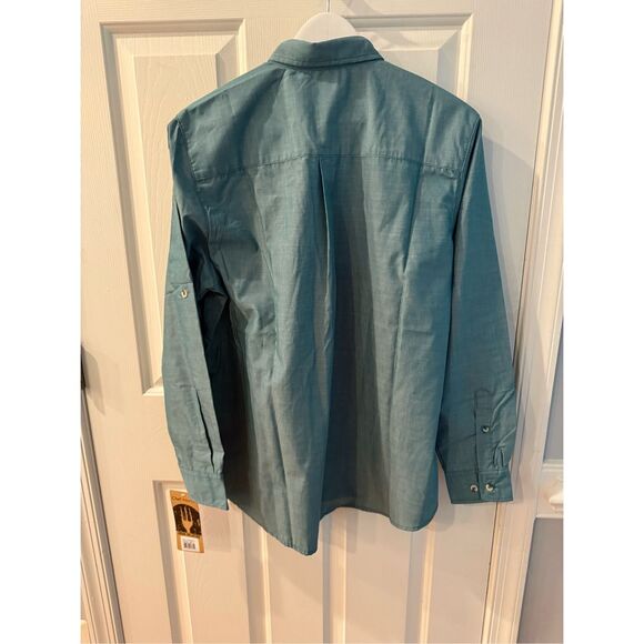 Chef Works Teal Green Long Toll Tab Sleeve Shoulder Pocket Button Down Shirt XL - Picture 6 of 7